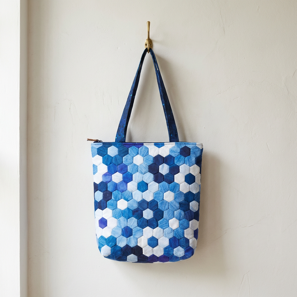 HONEYCOMB QUILTED TOTE BAG - Handmade Hexagon Patchwork