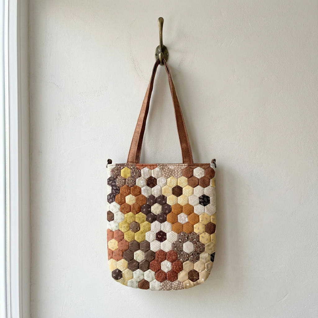 HONEYCOMB QUILTED TOTE BAG - Handmade Hexagon Patchwork